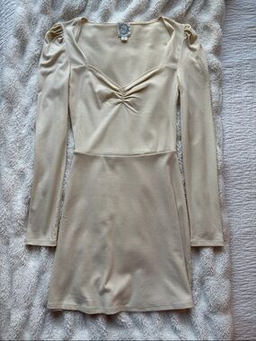 Blue Rain Cream Ribbed Long-Sleeve Mini Dress
